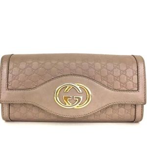 GUCCI Micro Guccissima  Interlocking G Leather Long Bifold Wallet pink